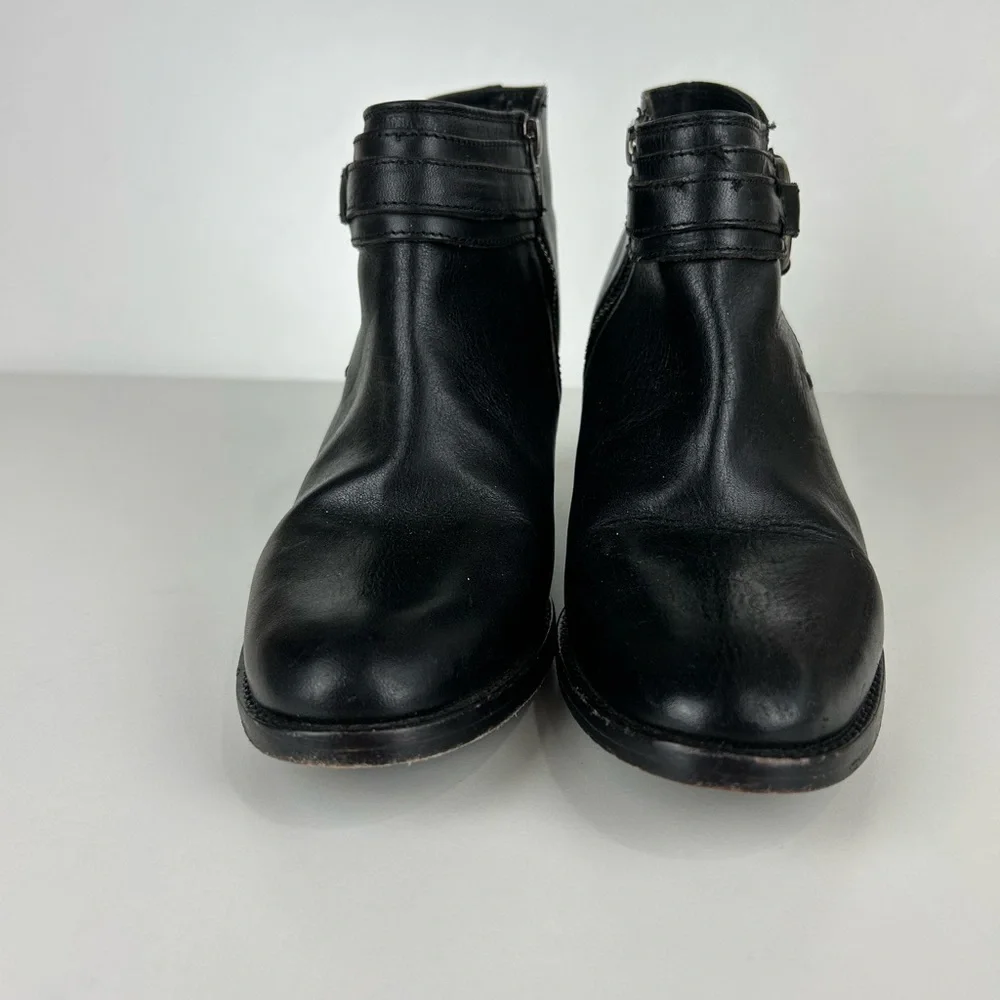 FRYE JANIS HARNESS BLACK LEATHER BOOTS 7.5
